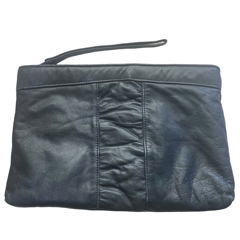 Borsa Veneto Clutch Vintage Leather Zip Blue 1980s Handbag